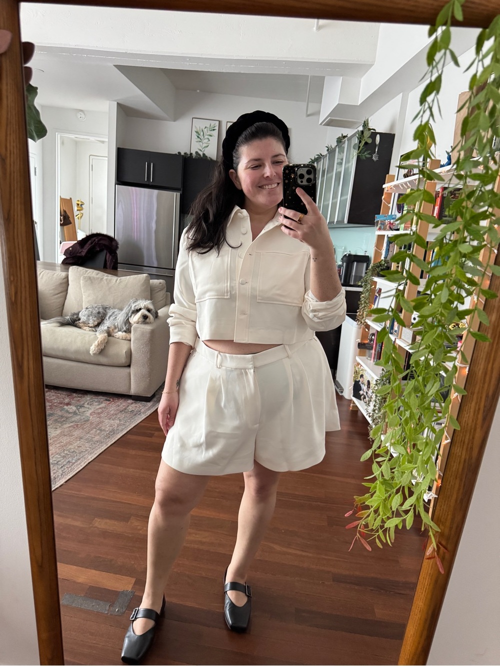 Good American Cream High-Waist Tailored Shorts and Crop Jacket Set
